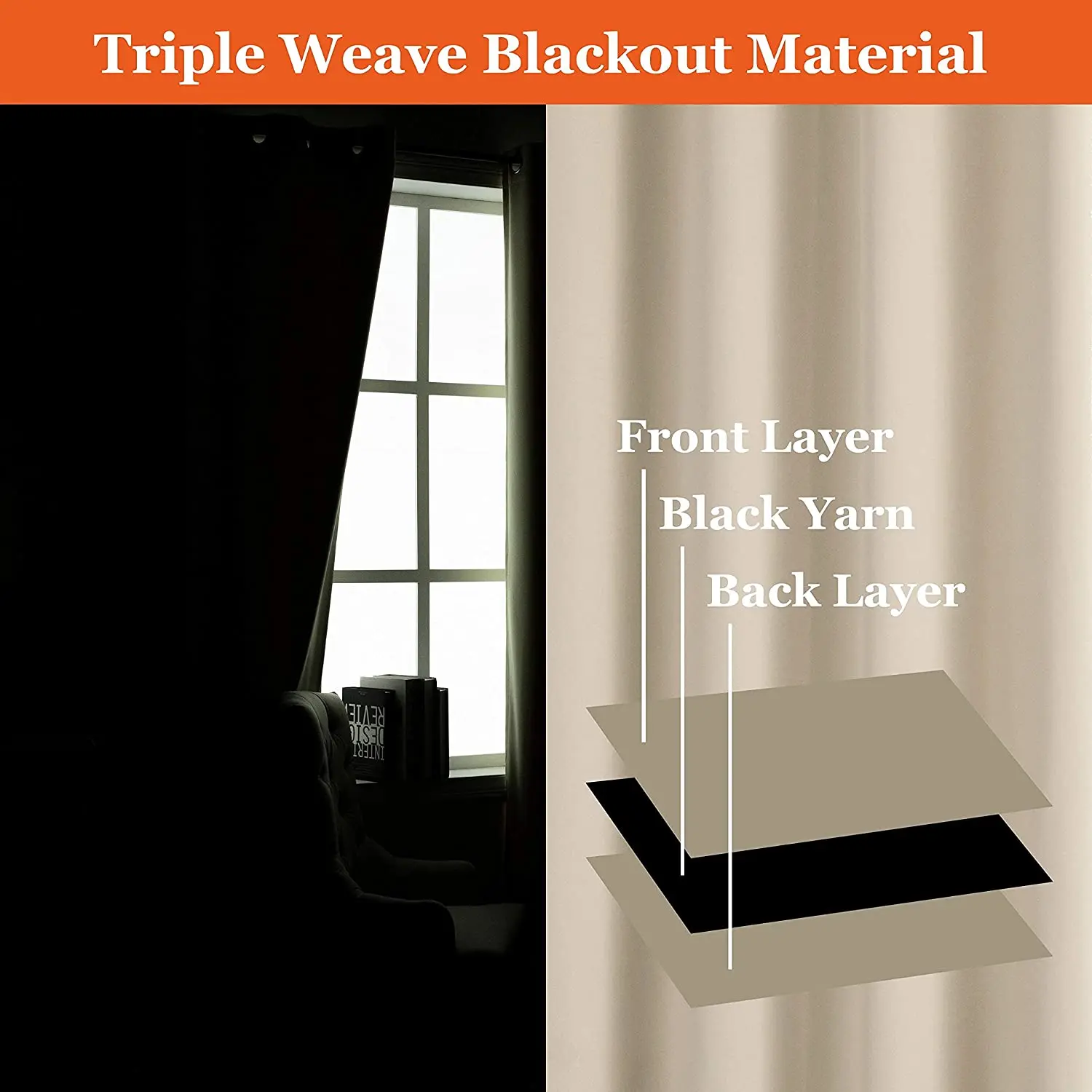 Outdoor Blackout Curtains, Waterproof Patio Drapes, Tab Top, Three Layers for Heat Insulation 6