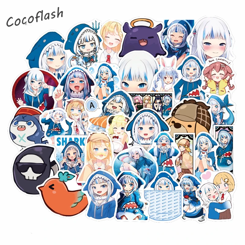 10/50 Pcs/lot Kawaii Cartoon Anime Gril Virtual Anchor Cg Role Gawr Gura Sticker For Fridge Skateboard Trolley Case Decals