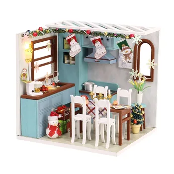 

DIY Creative Handmade Theme Wooden Cabin Assembly Building Model Toy Set With Light Educational Toy For Kids - Christmas Cottage