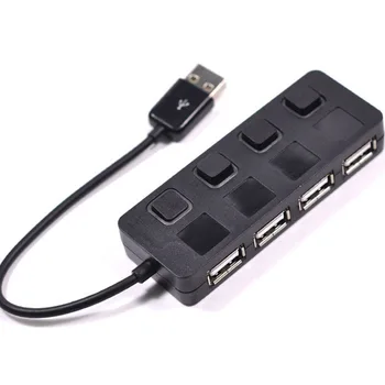

4 Ports USB 2.0 Hub Power Switches Support Simultaneous Charging With Individual Led Lit With Security Protections ABS Black