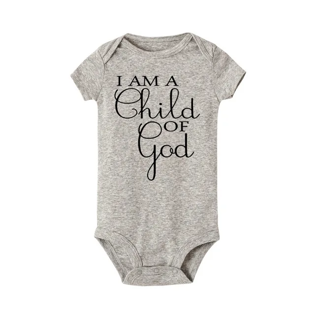 Детский хлопковый комбинезон с короткими рукавами и надписью «I Am a Child of God» для новорожденных девочек и мальчиков, боди, одежда для малышей - Цвет: Серый