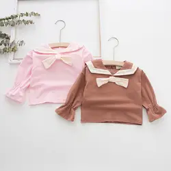 Брендовый Детский галстук-бабочка для девочки, футболка, одежда детская Рождественская футболка с длинными рукавами пуловеры для девочек