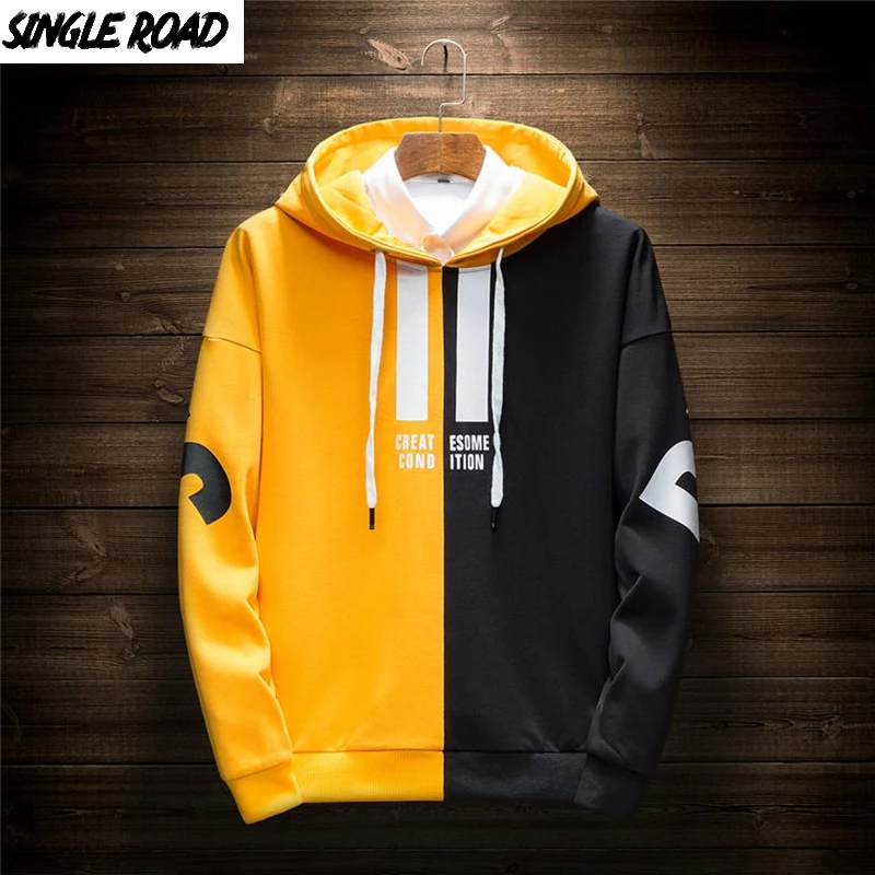 SingleRoad Men's Hoodies Men 2019 Spring Harajuku Japanese Streetwear Patchwork Casual Sweatshirt Male Hip Hop Yellow Hoodie Men