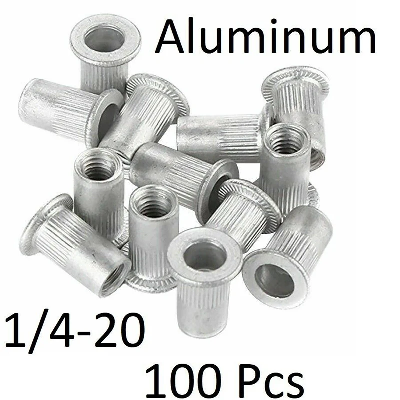 100 Pcs 1//4-20 Aluminum Flange Nutserts Rivet Nut Rivnut Nutsert