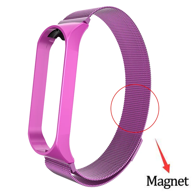 magnetic purple Rovtop ремешок для Xiaomi mi Band 3 mi Band 3 ремешок для Xiaomi mi band 3 браслет для Xiaomi mi 3 магнитный металлический браслет из нержавеющей стали - Цвет: magnetic purple