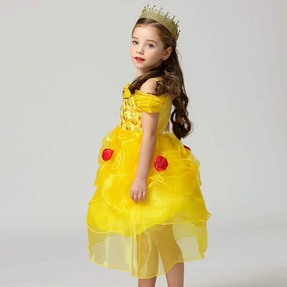 YOFEEL/платье принцессы Белль для девочек пышный костюм для красавицы и чудовища, многослойное платье для ролевых игр Вечерние платья на Хэллоуин для маленьких девочек