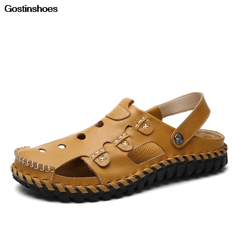 

Chaussure Homme Sandale Cowhide Beach Closed Toe Shoes Cow Leather Casual Beach Shoes Sandalen Heren Sandalias De Playa