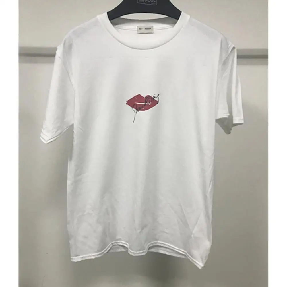 white lip print Футболка женская одежда брендовые топы с буквенным принтом женские футболки с круглым вырезом и коротким рукавом для влюбленных Женская Повседневная модная футболка D76 - Цвет: white lip print