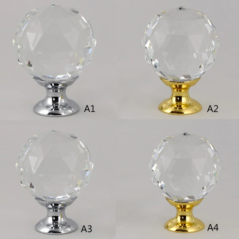 

20-40MM Crystal Handle Single Hole Diamond Cabinet Pulls Silver Gold Kitchen Handles Furniture Glass Door Drawer Knobs