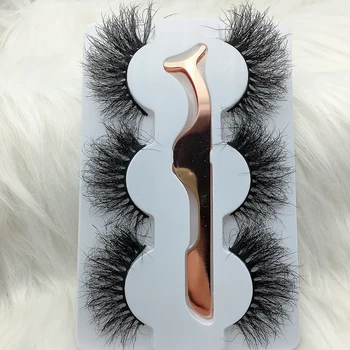 

3 pairs 25 mm Mink Eyelashes Dramatic Long Mink Lashes Makeup Full Strip Lashes 25mm False Eyelashes 3D Mink Eyelashes Reusable