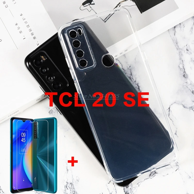 ZXLZKQ Custodia per TCL 205 (6.22 Pollici) con 2 Pezzo Pellicola Protettiva in Vetro temperato, Cover in Silicone Morbido TPU Trasparente, Case Antiscivolo per TCL 205 - WMA16