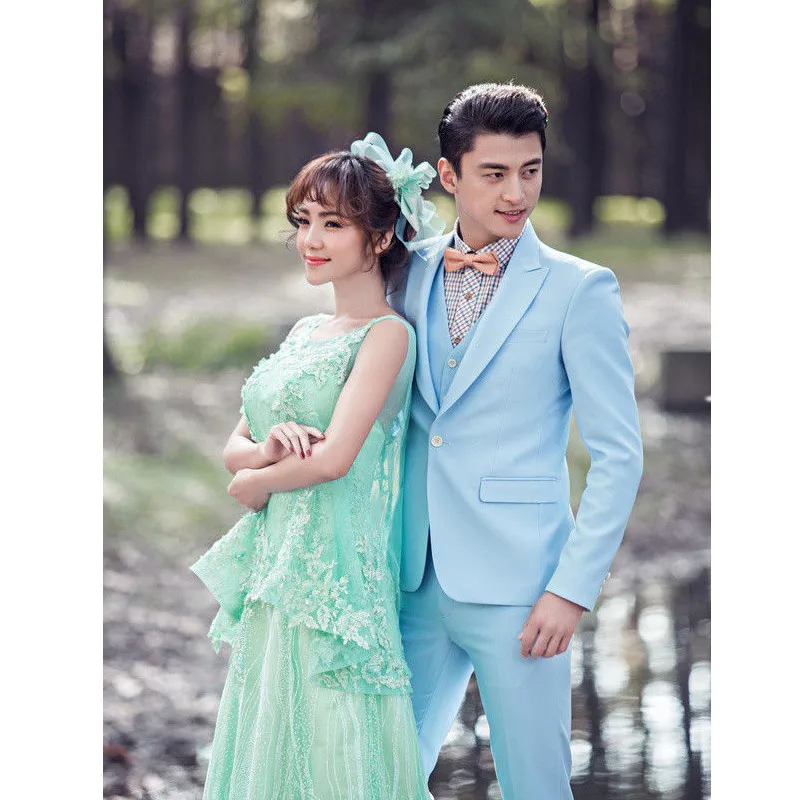 

Fashion men's suits suitable for the new wedding the shallow groom blue man formal leisure suit 3 pieces3pieces 80