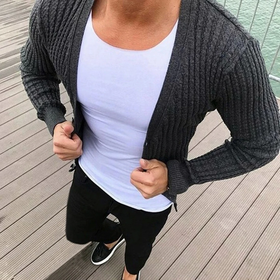Autumn Winter Men Solid Color Cardigan Long Sleeve Loose Coat Casual Knit Sweaters Wild Cardigan Autumn Winter Men Solid Color Cardigan Long Sleeve Loose Coat Casual Knit Sweaters Wild Cardigan