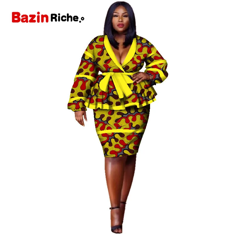 Plus Size Top and Straight Skirt Sets African Wax Print 2 Pieces Skirt Set for Women Bazin Riche African Style Clothing WY2858 - Цвет: 20