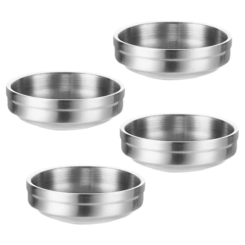 4PCS Mini Stainless Steel Sauce Dish Round Seasoning Bowls Sushi Pinch Bowl Saucers Salad Dressing Plates | Дом и сад