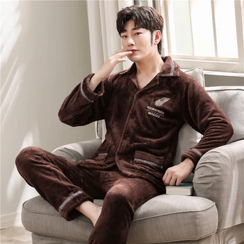 

Mens Casual Bathrobe Autumn Winter Flannel Long Robe Thick Warm Sleepwear Plus Size 3XL Nightgown Male Casual Home Wear Pajamas