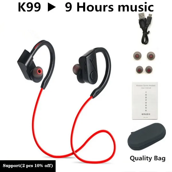 Наушники крючок спортивные Bluetooth наушники гарнитура светильник вес бас наушники для бега для Смартфона наушники для iphone Android - Цвет: K99 Red