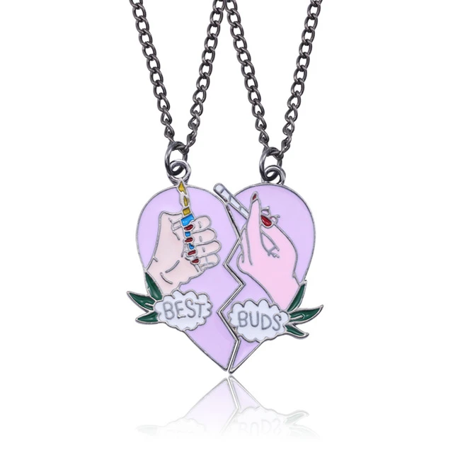 Fashion Best Friends Honey Love Couple Pendant Necklace 2 Pcs/ Set Rainbow Broken Heart BFF Good Friends Friendship Jewelry Gift 7