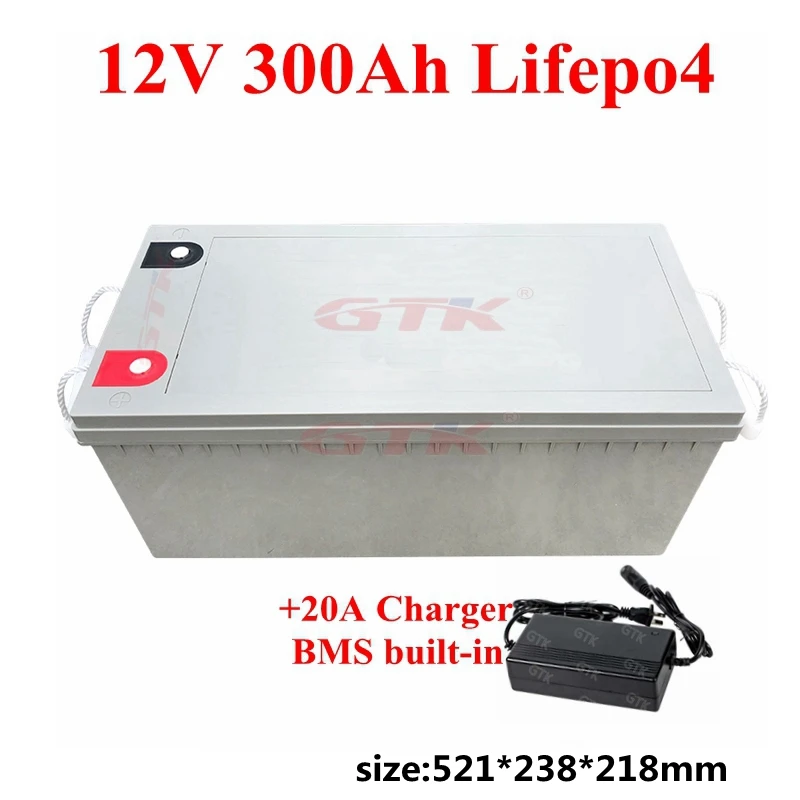 

GTK Waterproof 12V 300AH Lifepo4 battery 100A BMS 4S lithium battery for inverter Solar energy Base station boat +20A Charger