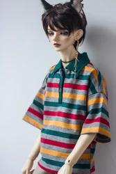 BJD – vêtements de poupée, POLO rayé à manches courtes, T shirt pour 1/3 BJD SD DD SD17 oncle POPO68, taille de poupée, rouge, jaune, vert, gris 