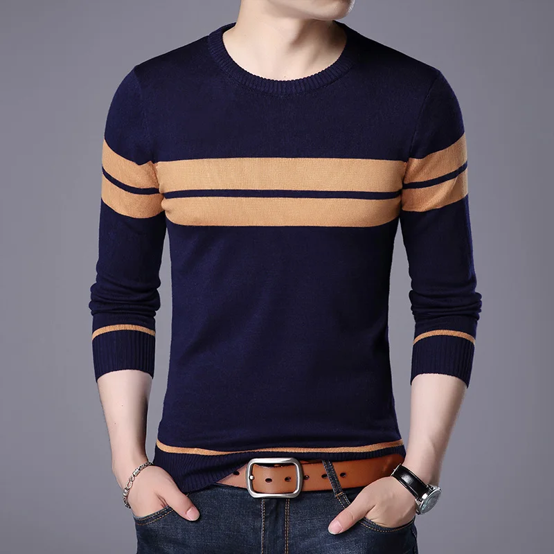 AIRGRACIAS Sweater Men Autumn Winter Warm Mens Knitted Sweaters striped Casual O-Neck Pull Homme Cotton Pullover For Man AIRGRACIAS Sweater Men Autumn Winter Warm Mens Knitted Sweaters striped Casual O-Neck Pull Homme Cotton Pullover For Man