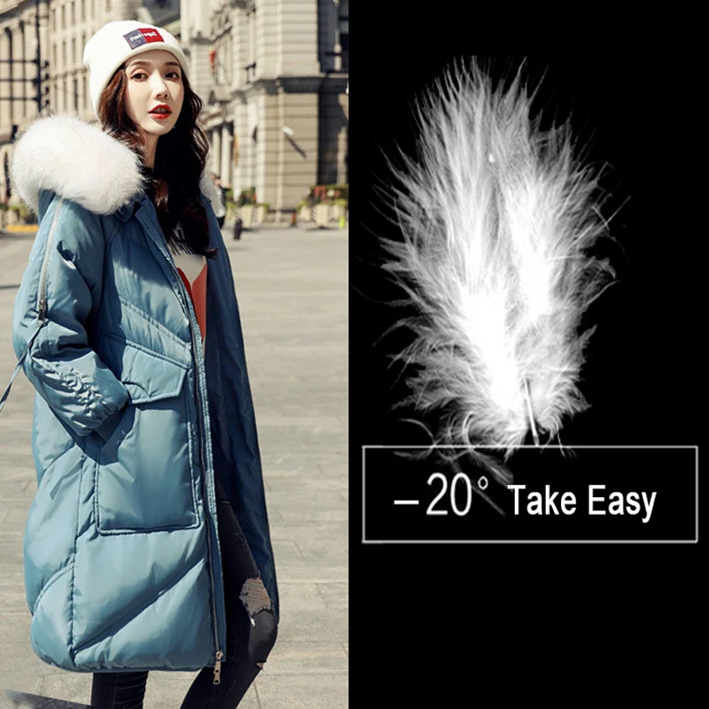 

Winter Duck Women Long Jacket 2019 New Hooded White Duck Warm Parkas Kne-length Thick Snow Outwear Coat