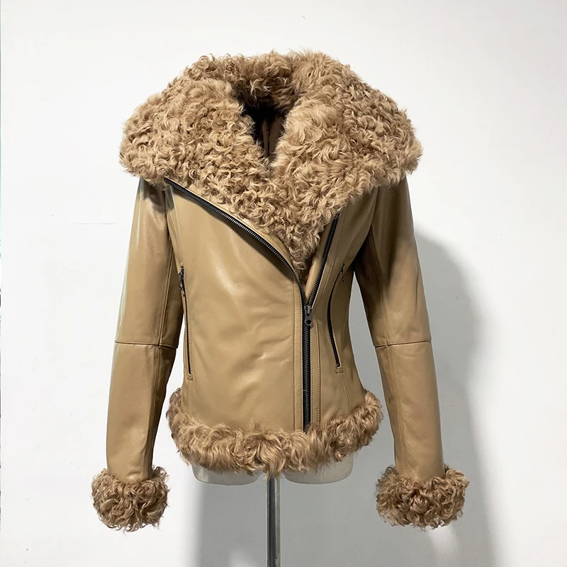 Rf2044 Женская куртка из настоящей овчины 3XL 4XL размера плюс изготовленная на заказ мотоциклетная натуральная кожа мех ягненка овечья кожа длинное пальто