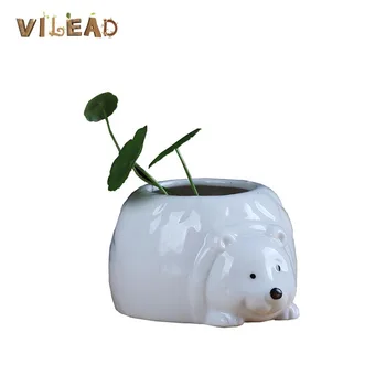 

VILEAD 2 Styles Ceramic Penguin Polar Bear Flower Pot Desktop Potted Succulent Plant Vase Home Decor Gardening Creative Pot