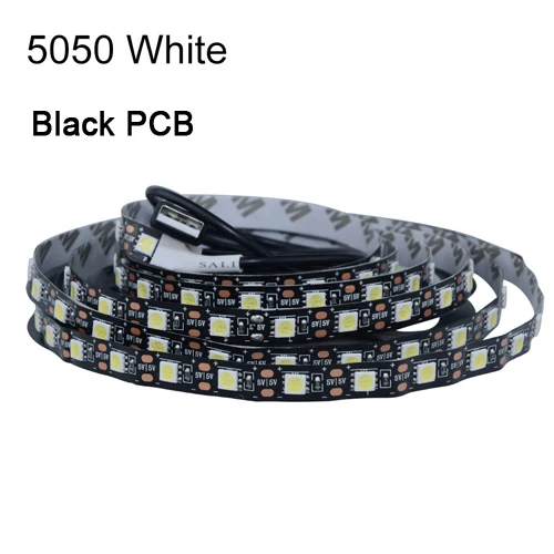Питание от USB 5 в RGB Светодиодная лента светильник 60 светодиодный s/m 5050SMD USB светильник IP33 IP65 водонепроницаемая лента для ТВ PC Backgroud светильник ing - Испускаемый цвет: Black PCB White