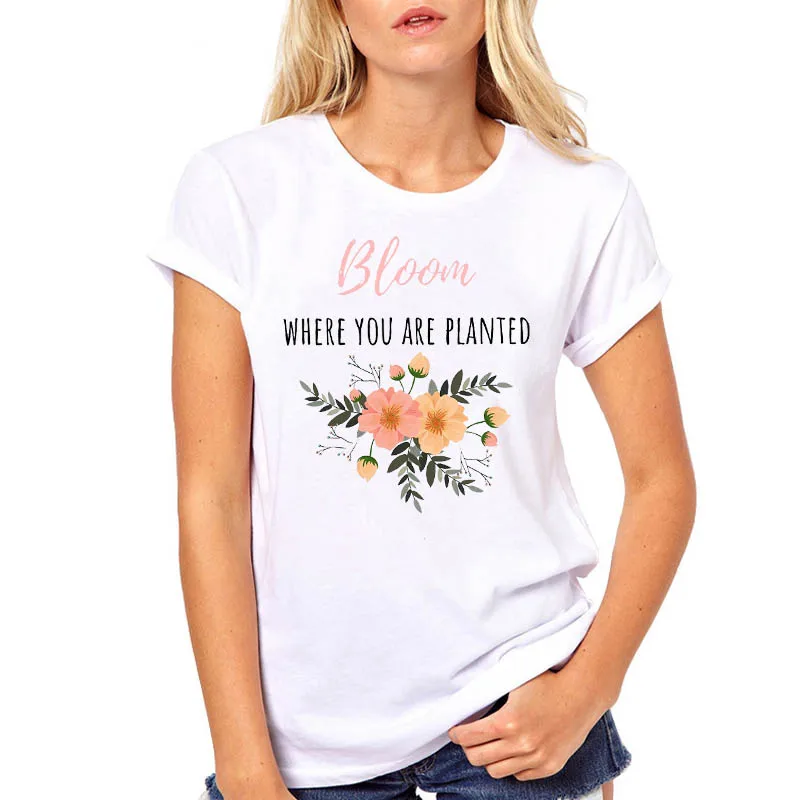 Женская одежда Bloom Where You seated повседневная женская футболка с коротким рукавом и