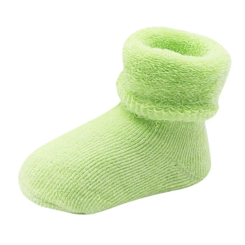 Милые носки для малышей; зимние плотные теплые носки для новорожденных; однотонные зимние носки для малышей; хлопковые носки для малышей; 6 цветов; Новинка - Цвет: Зеленый