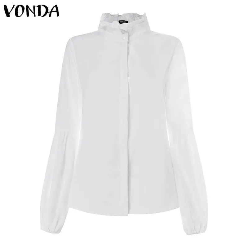 White Модная женская блузка VONDA, женские топы с длинным рукавом-фонариком, женские повседневные блузы, топ размера плюс S-5XL, Женская туника - Цвет: White