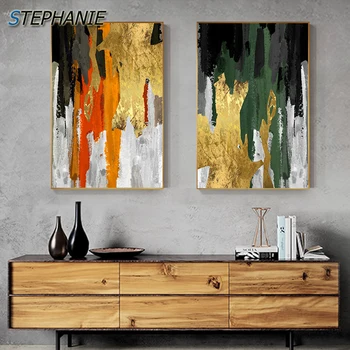 

Abstract Gold Color Block Painting Foil Poster Print Quadro Wall Art for Living Room Aisle Canvas Art Cuadros Abstractos Dorados