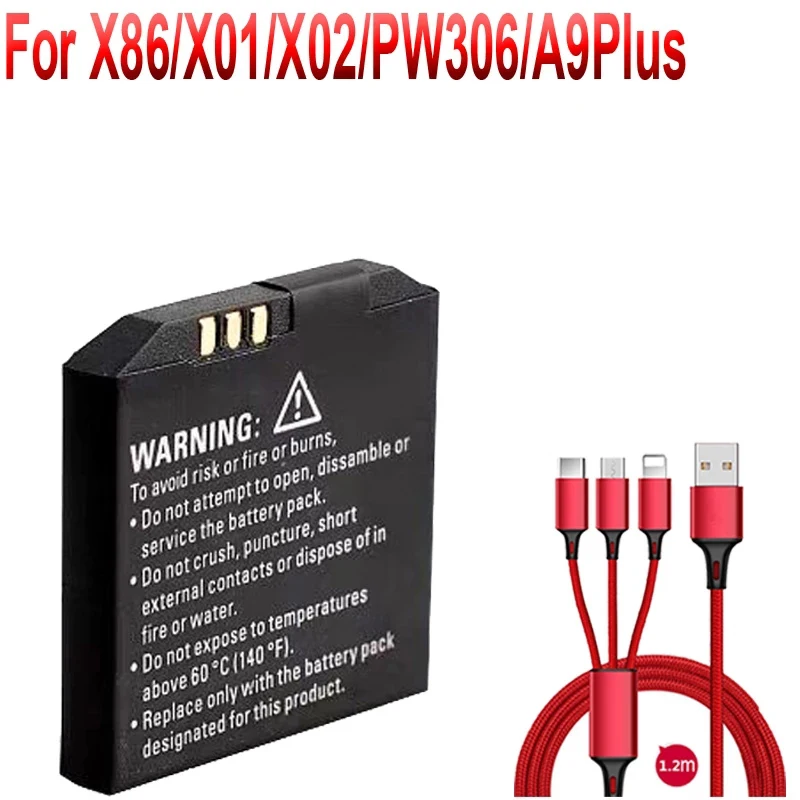 Аккумулятор 600mah 3 7 V для X86/X01/X02/PW306/A9Plus Bluetooth Wifi Смарт-часы Поддержка ОС