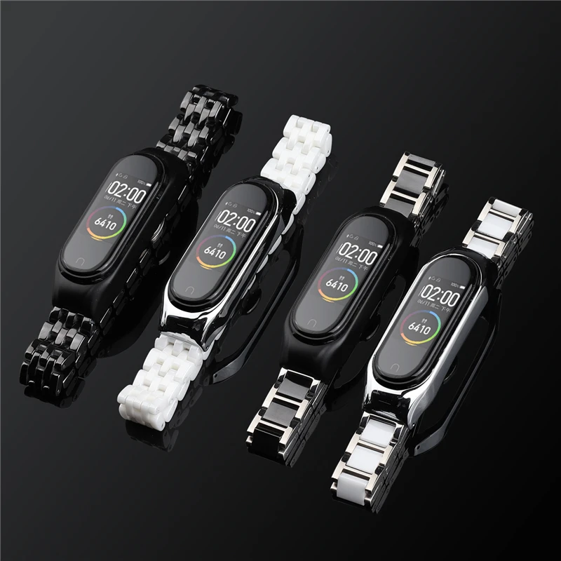 Керамический ремешок для xiaomi mi band 4 3 5 браслет из нержавеющей стали металлический