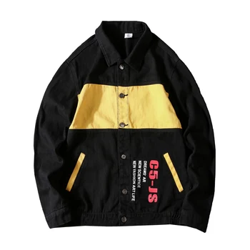 

High Street Punk Mens Denim Jacket Distressed Rock Jeans Jacket Autumn Black Casual Outwear For Male Hip Hop Streetwear ,GA458