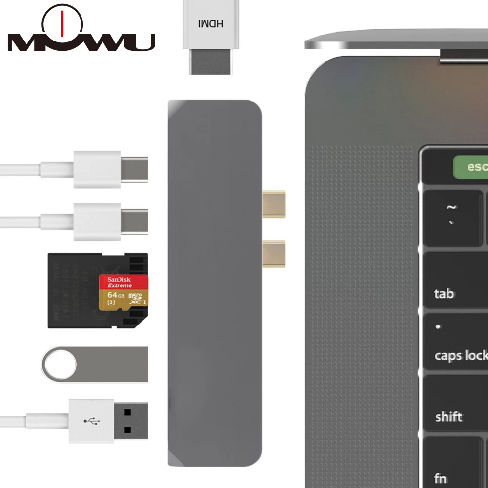 USB-C концентратор к HDMI адаптер Thunderbolt 3 USB C Узловая док-станция с USB 3,0 концентратор PD TF SD кард-ридер для MacBook Pro