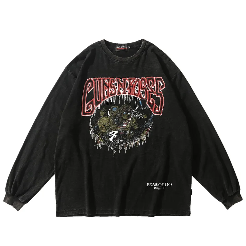 Марка New Fashion Hi Street футболка с принтом Мужская в стиле панк-рок; футболка с длинным рукавом в стиле ретро Повседневное хлопковые футболки мужской R2060