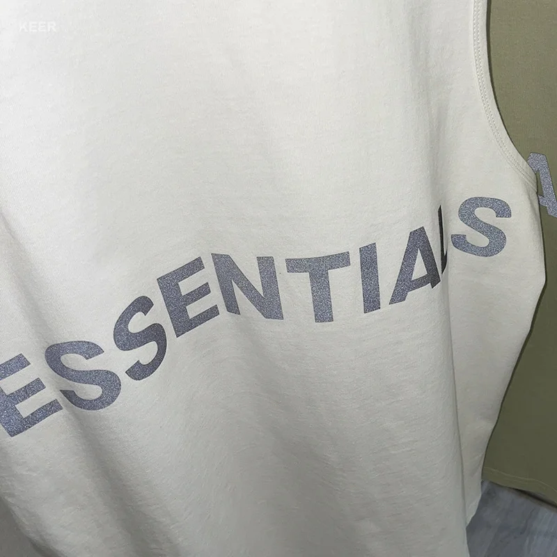 Essentials Men's Sleeveless T-shirt 100% Cotton Reflective Back Printed Letters Hip Hop Men Sleeveless Shirt Essentials Men's Sleeveless T-shirt 100% Cotton Reflective Back Printed Letters Hip Hop Men Sleeveless Shirt