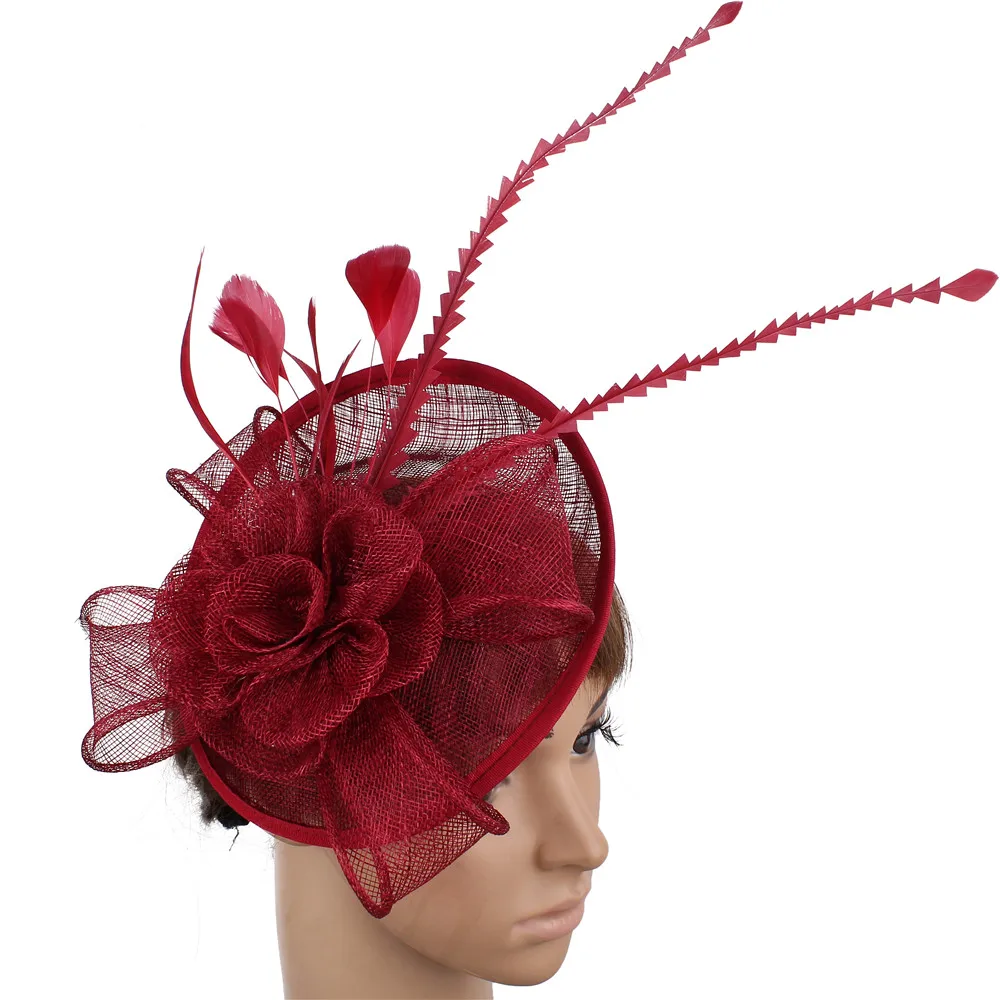 Sinamay, аксессуары для волос, красные коктейльные шляпы, вечерние головные уборы, высокое качество, элегантные, 17 цветов, для особых случаев, головные уборы - Цвет: Marron