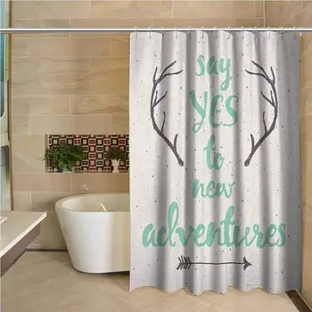 

Adventure 3D Printed Shower Curtain Calligraphic Quote Antlers and Arrow on Grunge Dotted Backdrop Hotel Quality Machine