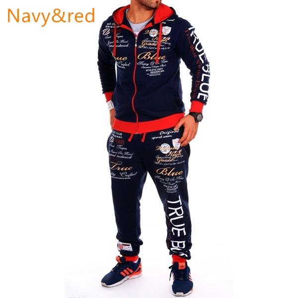 Navy red Бренд ZOGAA, мужские спортивные костюмы, повседневные костюмы из 2 предметов, Толстовки, Толстовки и штаны, комплекты, уличная одежда, мужской спортивный костюм, спортивные штаны для бега - Цвет: Navy red