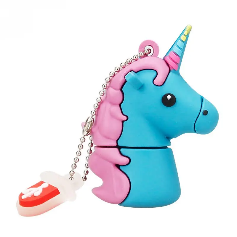 blue Модный подарок мультяшный Единорог usb флэш-накопитель 128 ГБ usb 2,0 Флешка 4G 8G 16G Флешка 32G 64 gb Милый белый конь лучший подарок - Цвет: blue