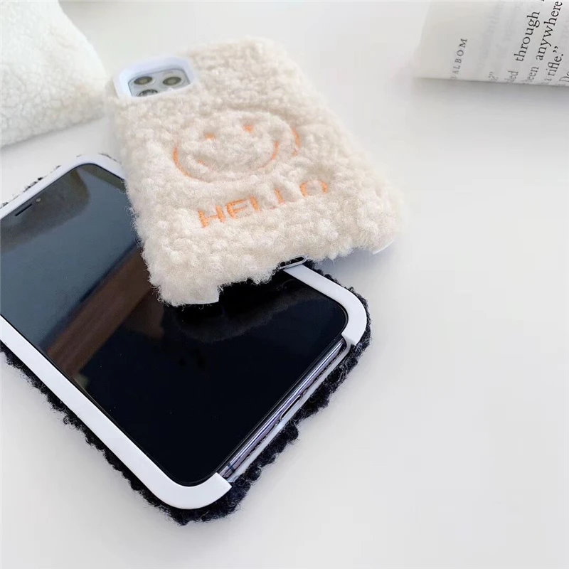 Милый мультяшный чехол для телефона со смайликом для iPhone 11 Pro Max XR XS Max 6 6S 7 8 Plus X модный плюшевый зимний мягкий чехол-накладка Новинка
