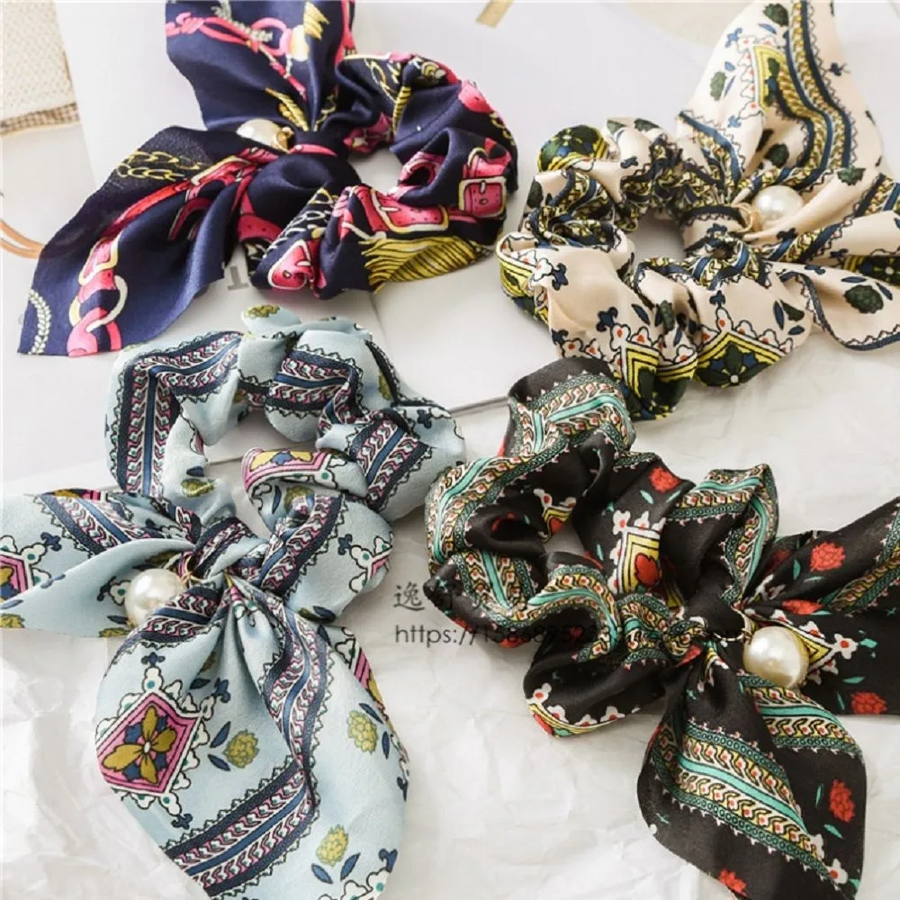 Flower Exquesite Beautiful Print Seaside Gifts Hair Rope Adjustable Pearl 5 Colors Valentines Gift Elastic 1PC Unique Bowknot