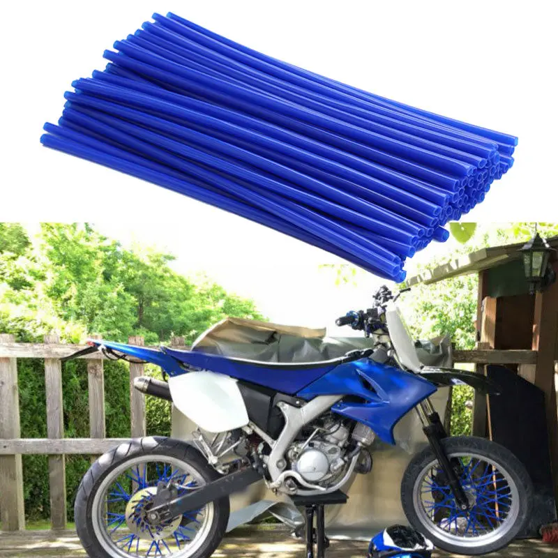 72 Pieces Blue & Red Kit Motorbike Street Bike Wheel Spoke Wrap Skin Trim Cover Pipe