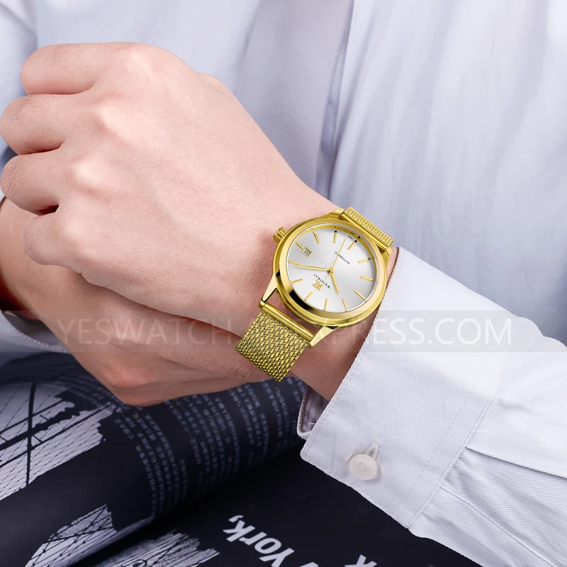 WSK золотые деловые мужские часы Топ Бренд роскошные стальные водонепроницаемые механические часы с датой Мужские автоматические часы