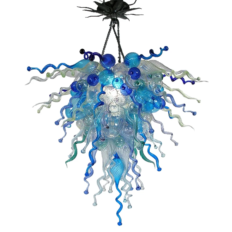 

LR772-Free Shipping Modern Murano Glass Chandelier Blue Shade Color 24inch LED Hanging Chandelier Light