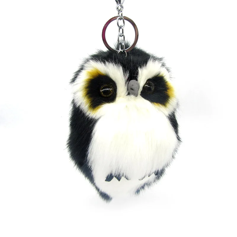 

15CM Fluffy Rabbit Fur Owl Keychain For Womens Cute Girls Pompom Key Chains On Bag Car Trinket Female Party Gift