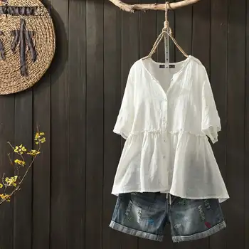 

S 5XL 2020 Summer Ruffles Shirts Women Lace Crochet Blouse ZANZEA Vintage Solid Short Sleeve Cotton Blusas Chemise Tunic Tops